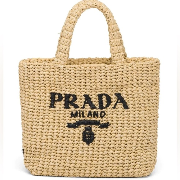 Prada Handbags - New Prada Logo Small Raffia Tote